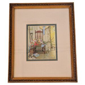 Framed Norman Rockwell Print "Spring Flowers" Wooden Chair & Accessories Wall Ar
